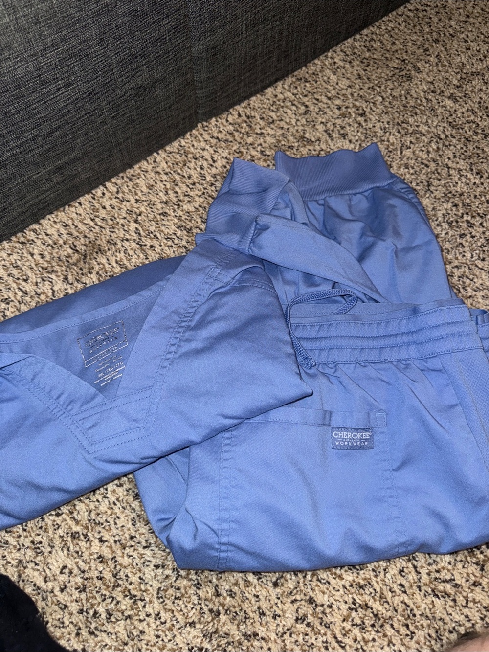 Cherokee Workwear Scrub Top and bottom Blue